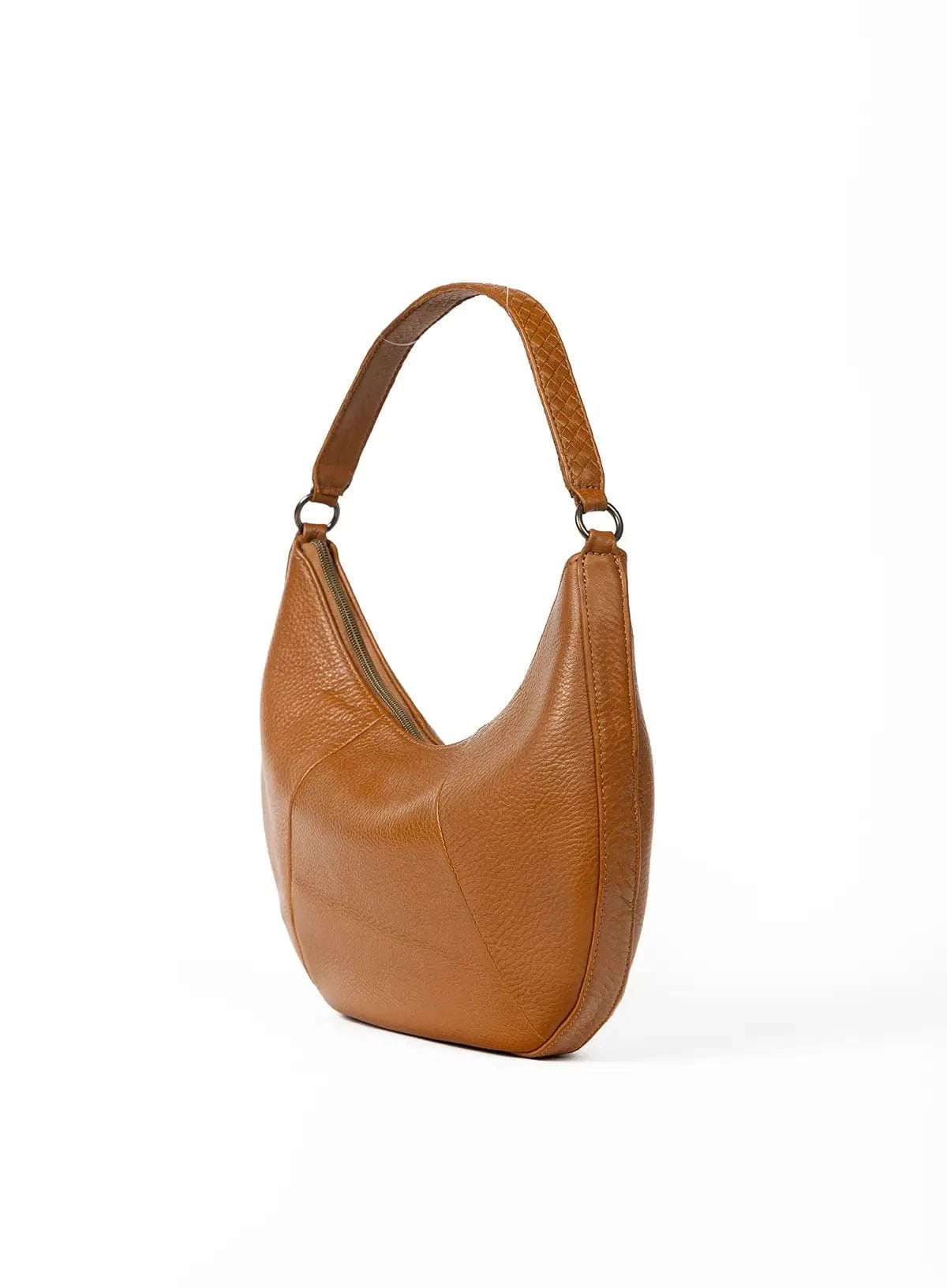 Honey leather handbag on a white background