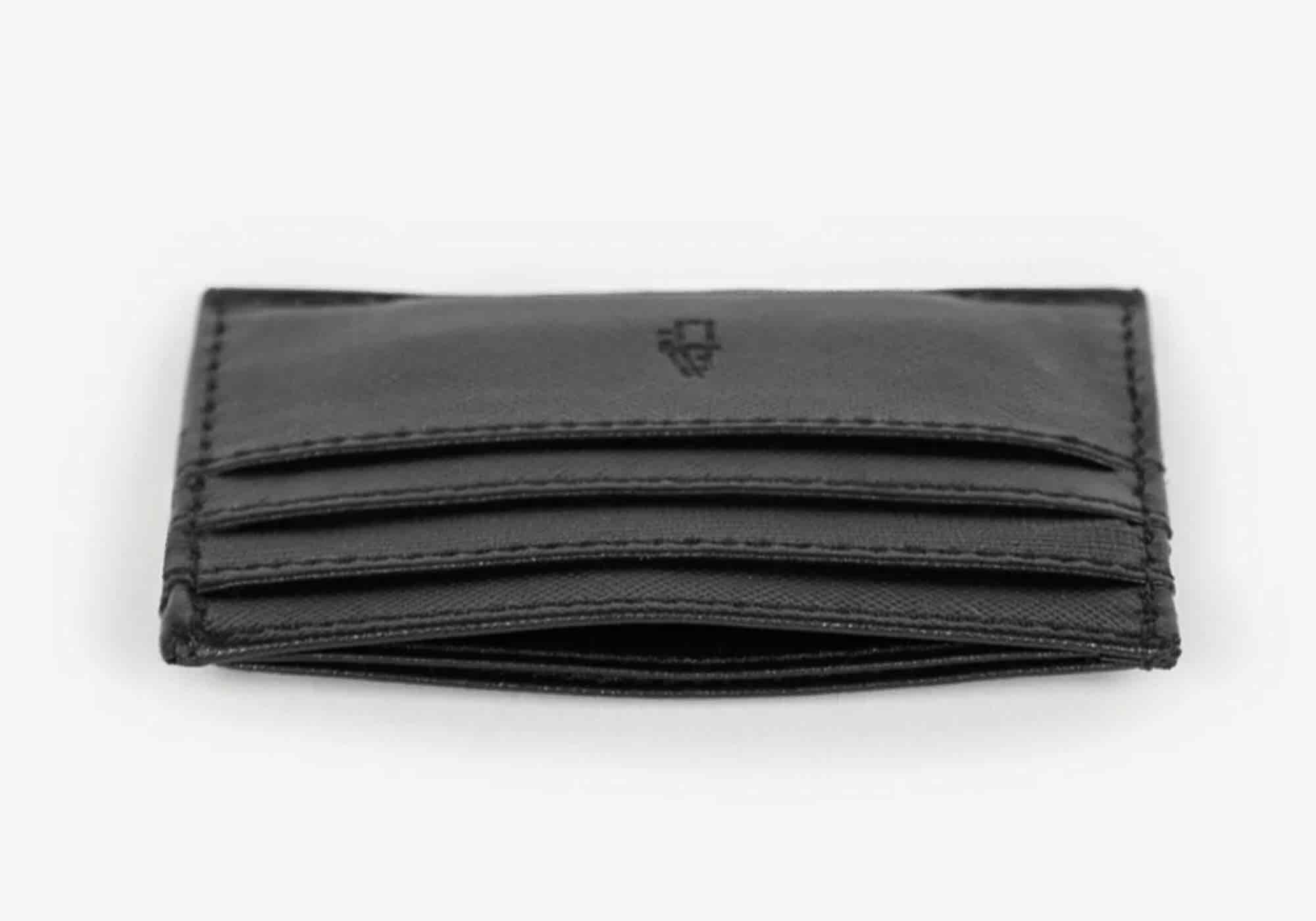 Black leather card holder interior