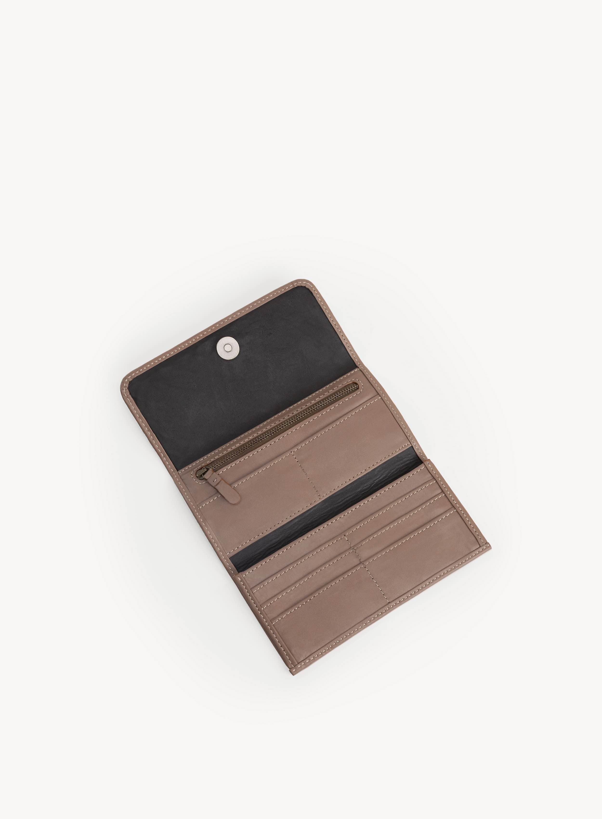 Leather wallet with black interior on a white background
