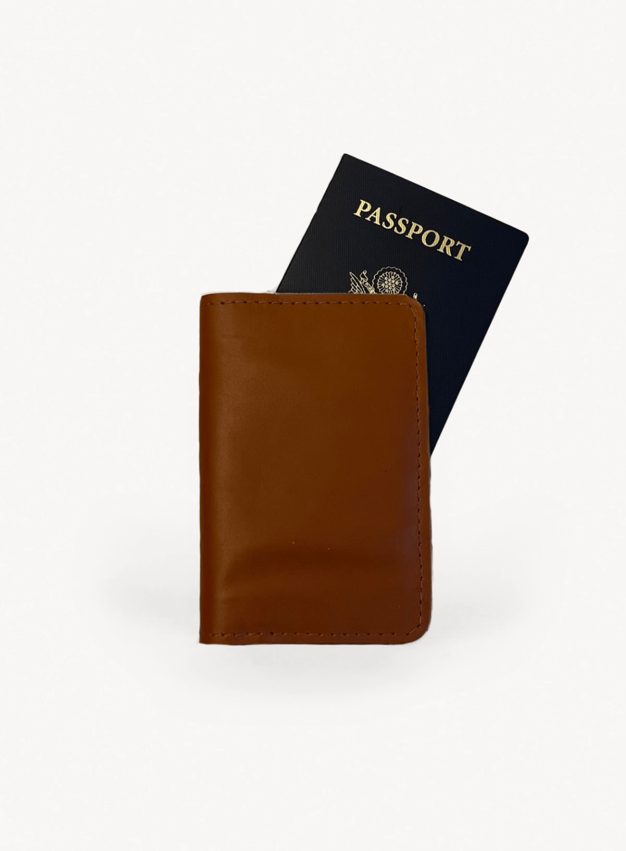 Cognac leather passport holder with passport