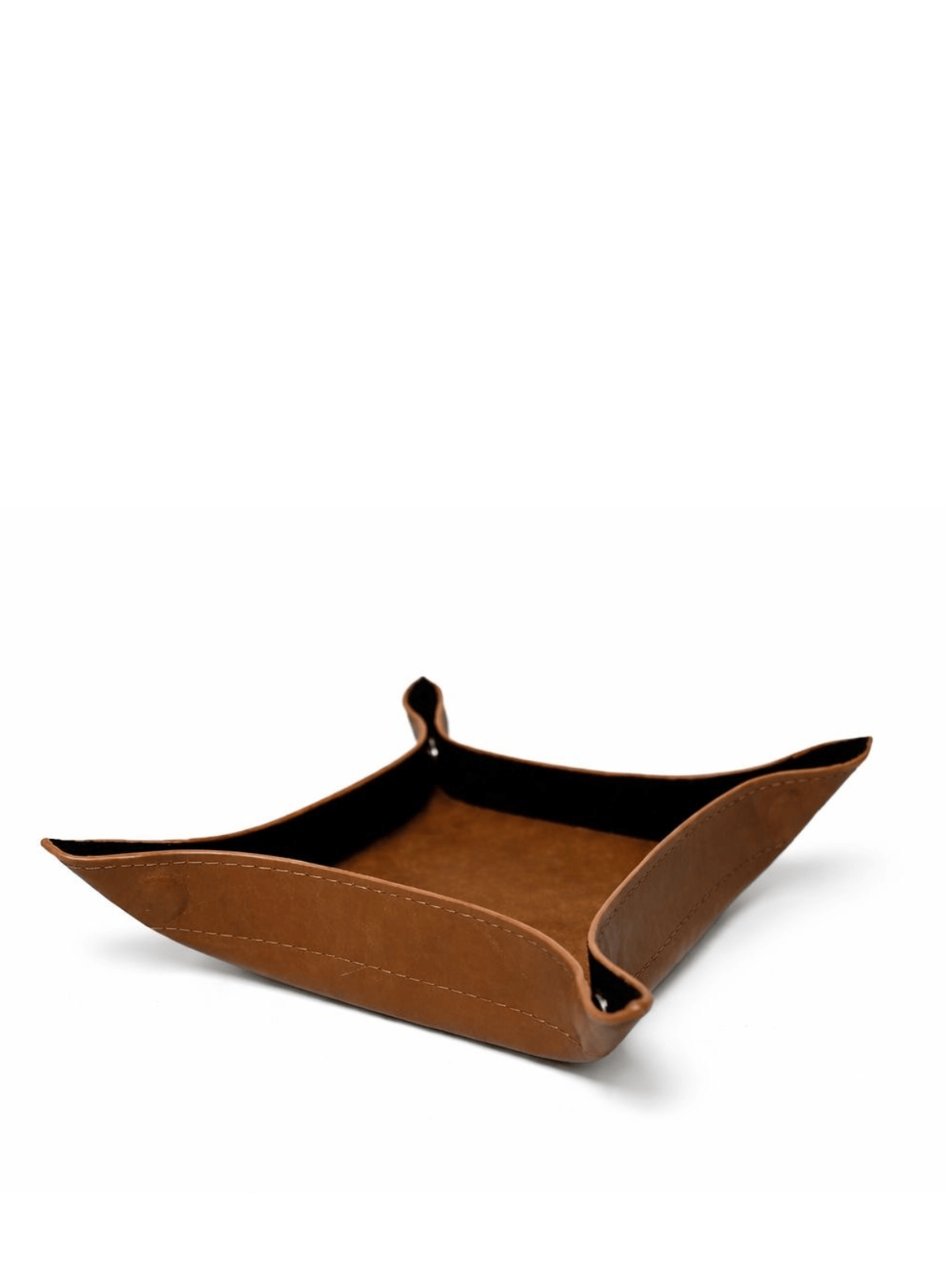 Cognac leather tray on a white background