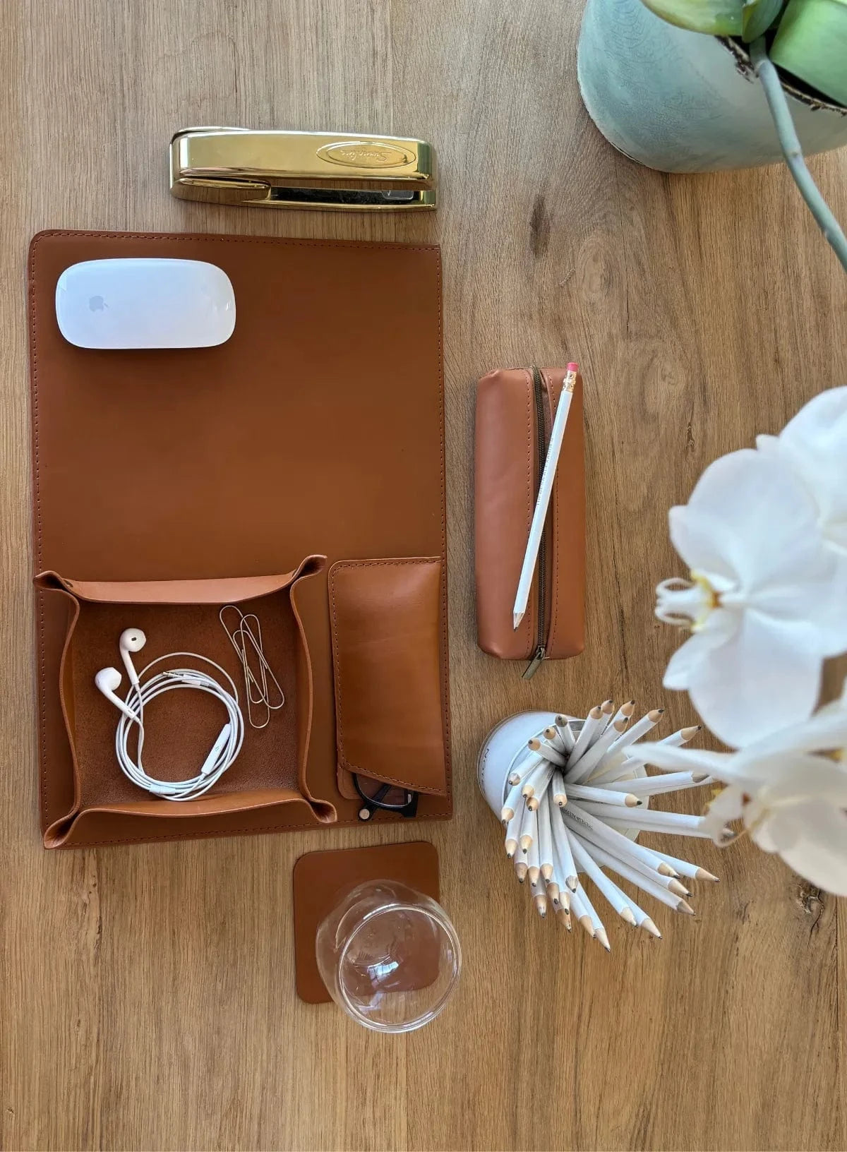 leather cognac stationary from our corporate collection.