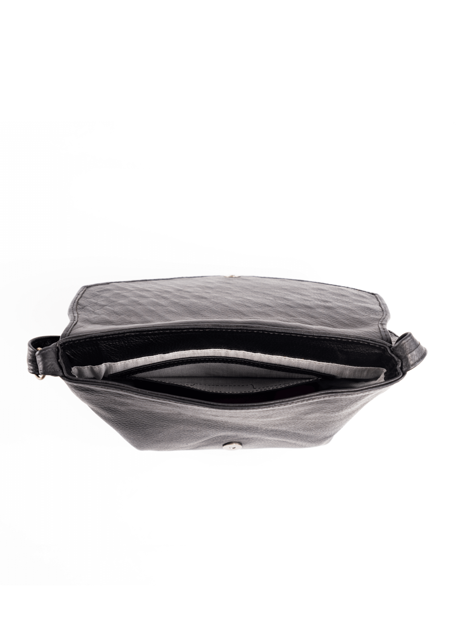envelope crossbody bag in black interior in font of a white background