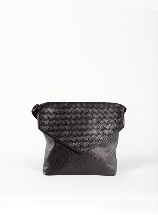 envelope crossbody in black from our spring collection- front view.