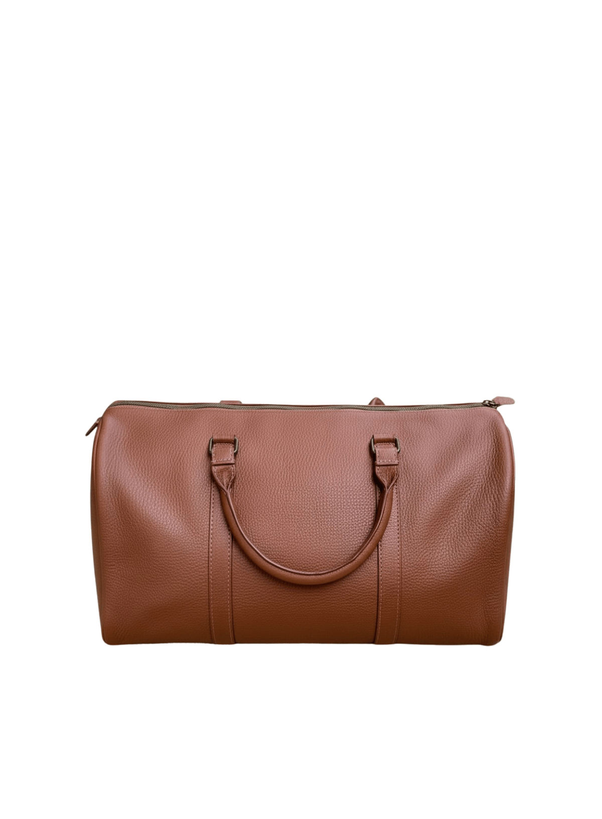 Brown leather duffel bag on a white background
