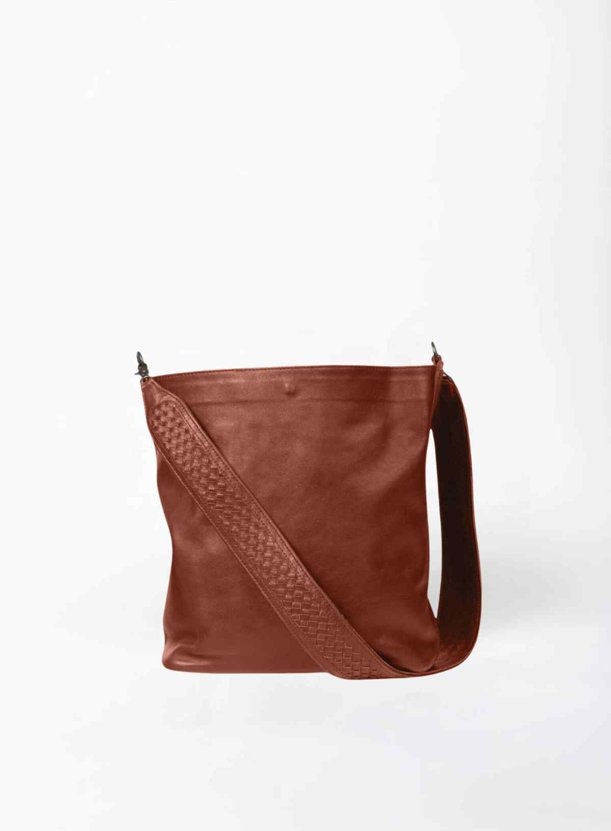 sarah shoulder bag from womens bags in mohogany showcasing front view.