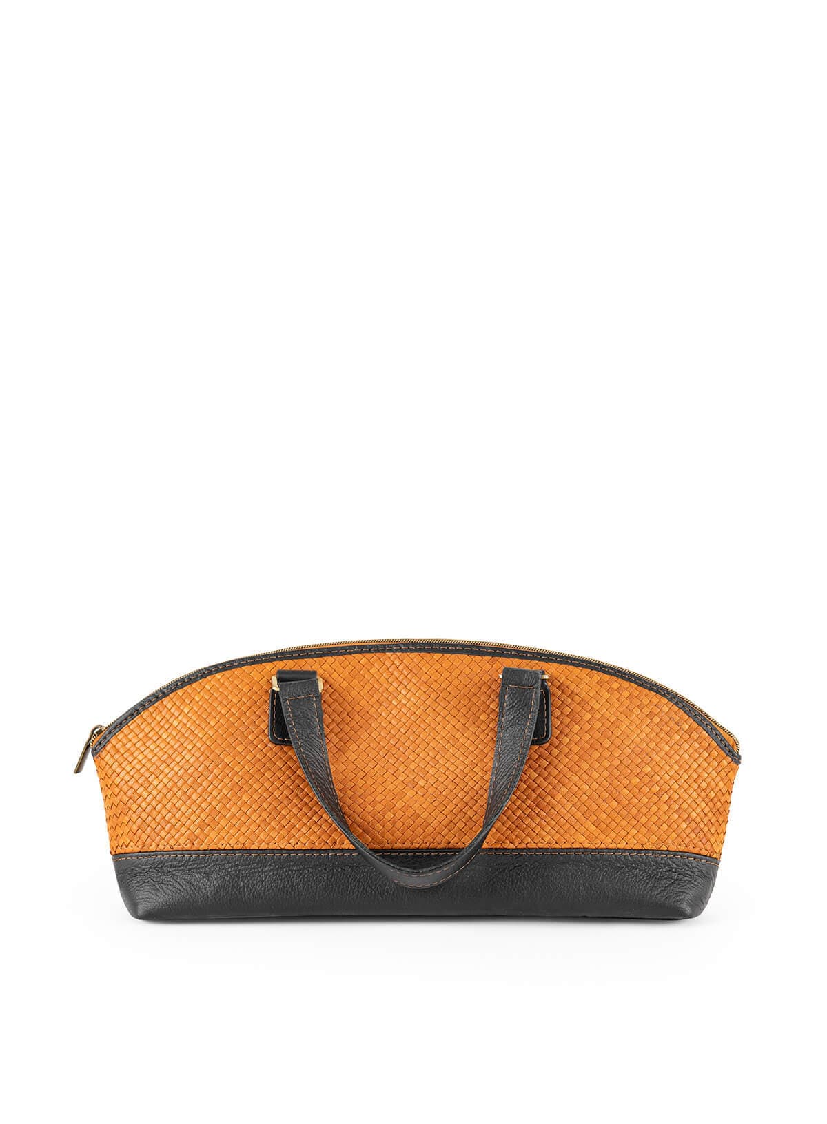 Satchel Bowler Bag with black accents on a white background