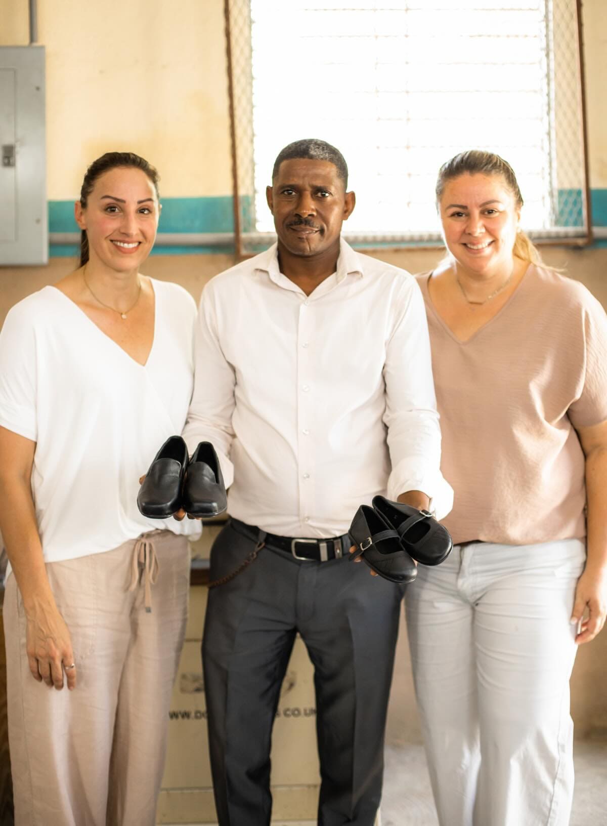 School shoe project team with new school shoes