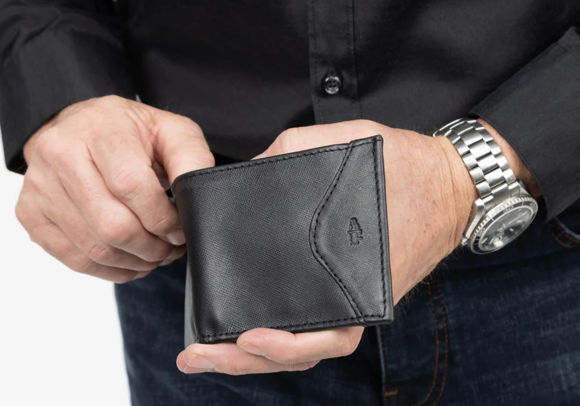 Shotgun wallet for him close up