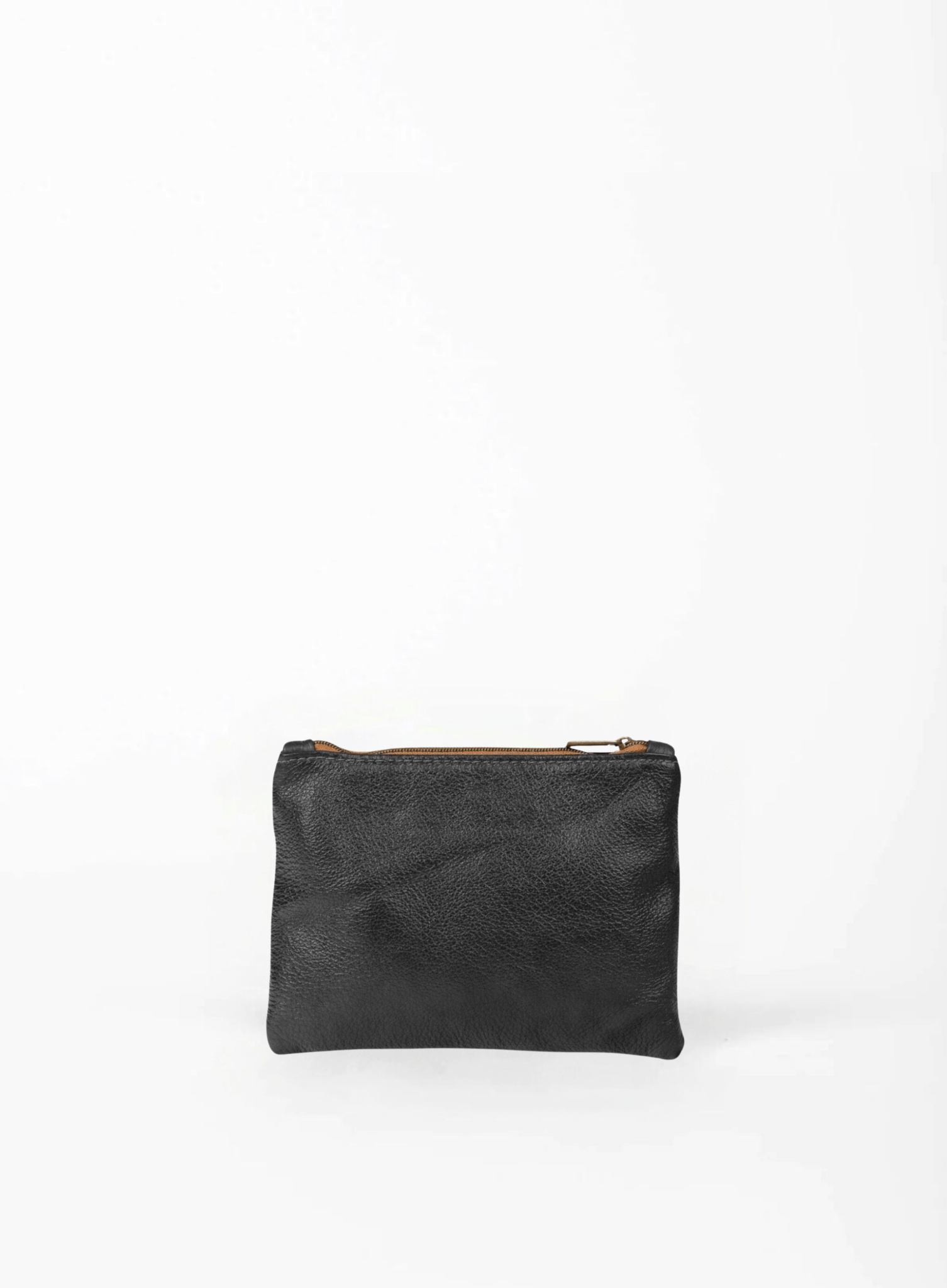 woven leather black pouch on white ground