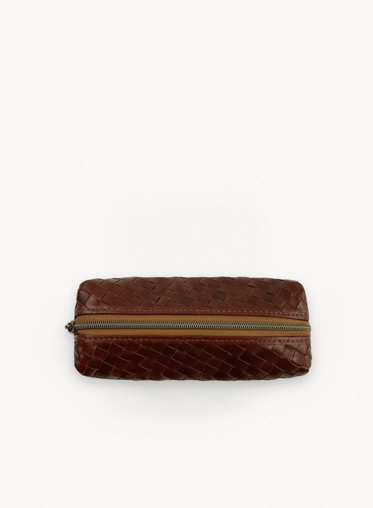 Mahogany woven pencil case, top view