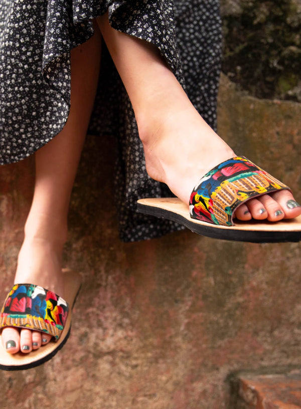 model wearing our fashionable sandals from haiti.