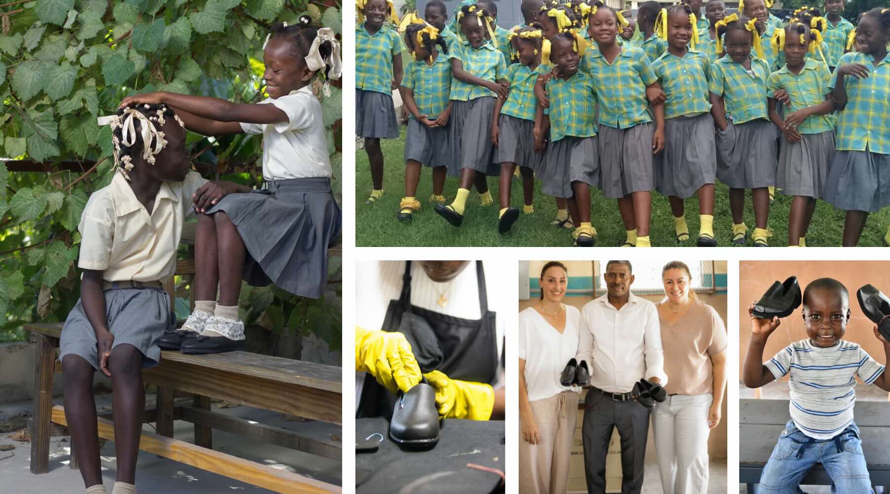 school children in haiti getting new school shoes.