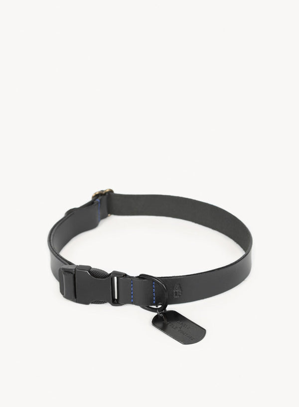 alf dog collar in blackwith tag front-view.