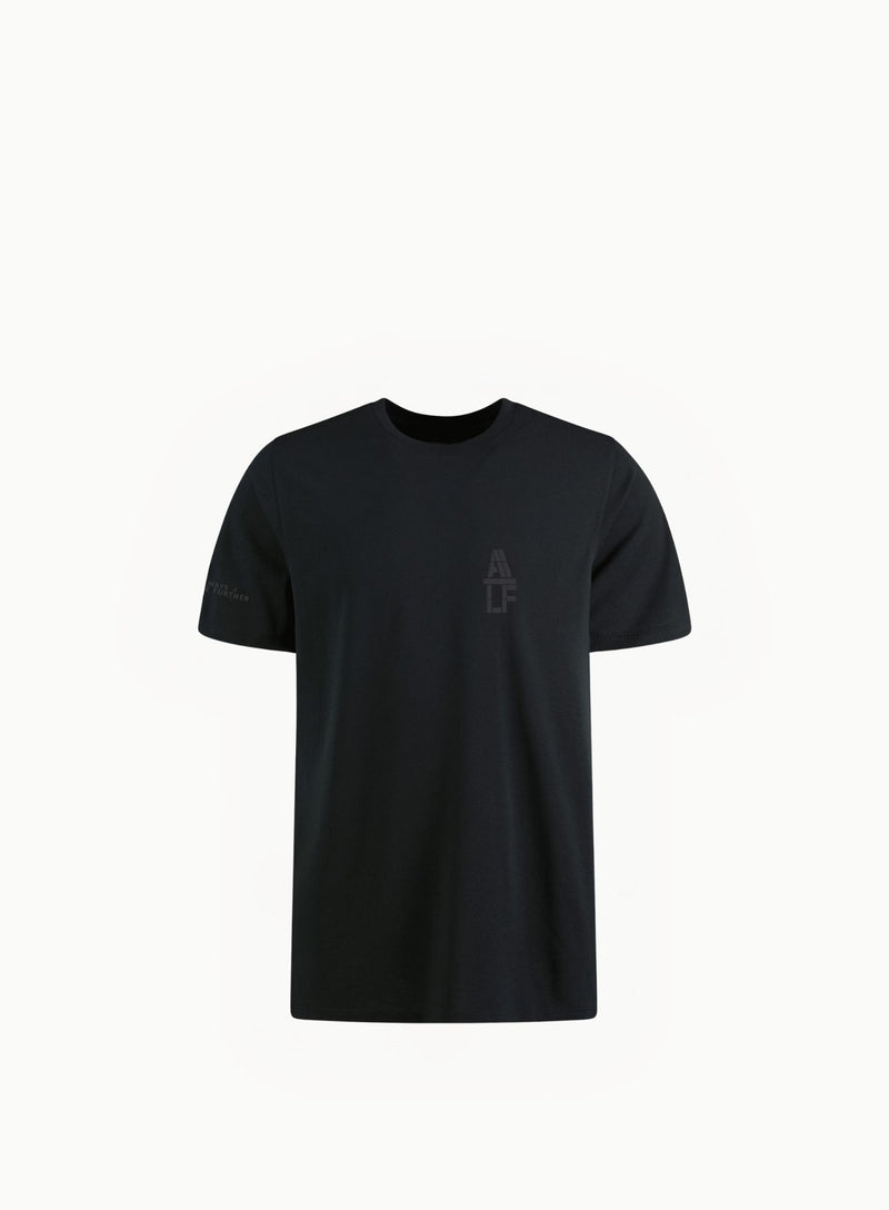 alf t-shirt left chest logo in black - front view.