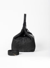 all day leather tote in black from our womens together collection showcasing it closed side view.