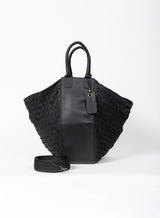all day leather tote in black from our womens together collection showcasing front view.
