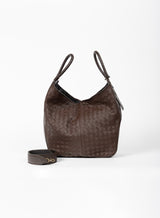 all day leather tote in brown from our womens together collection showcasing it open side view.
