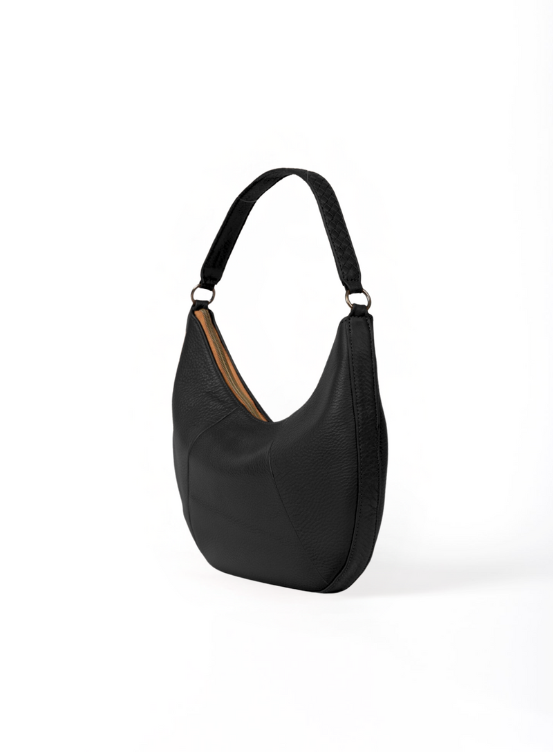 baguette bag from womens handbags in black color showcasing side view.