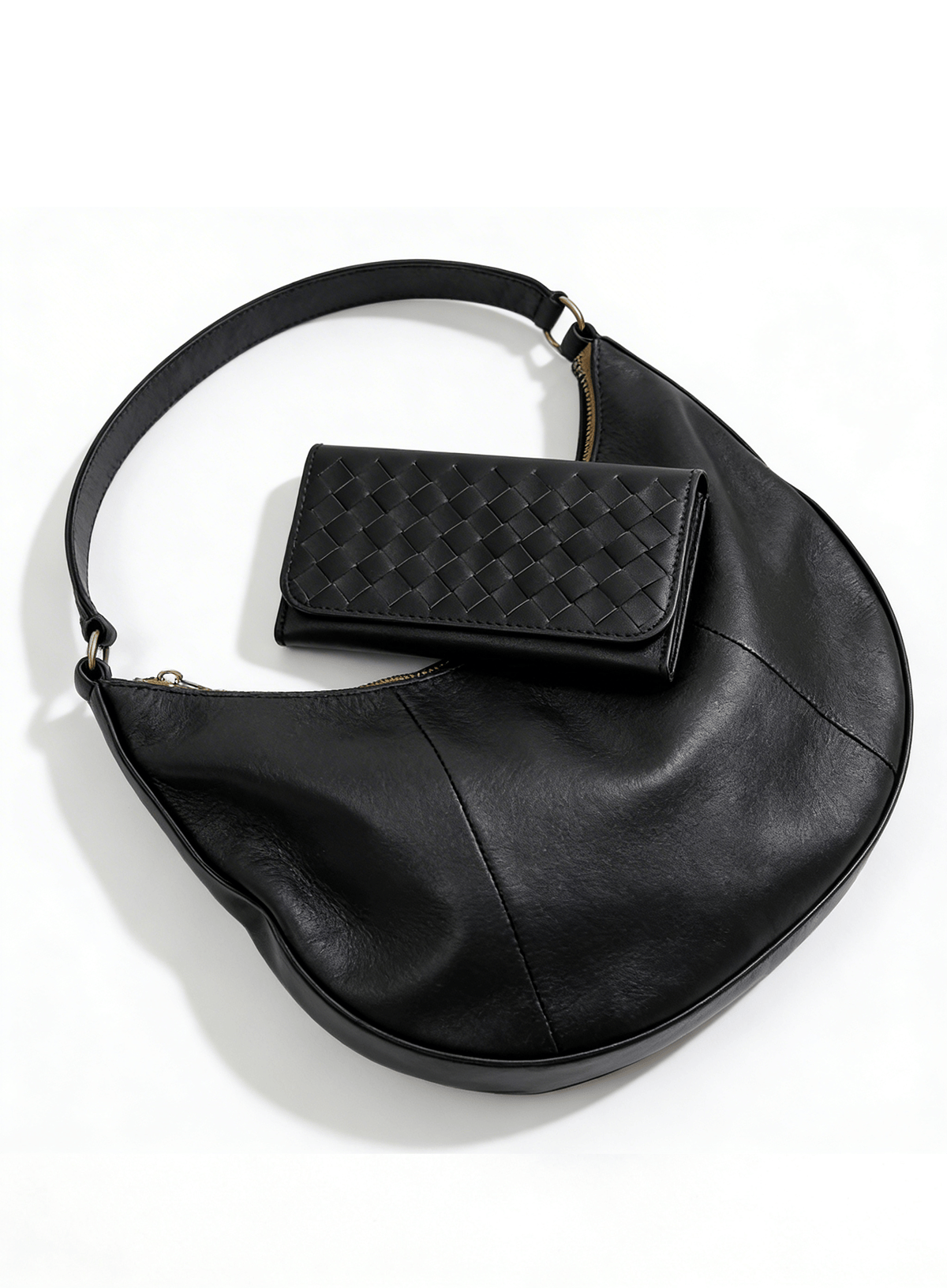 Black Saddle Shoulder Bag Bundle – Wristlet Wallet & Keychain Set