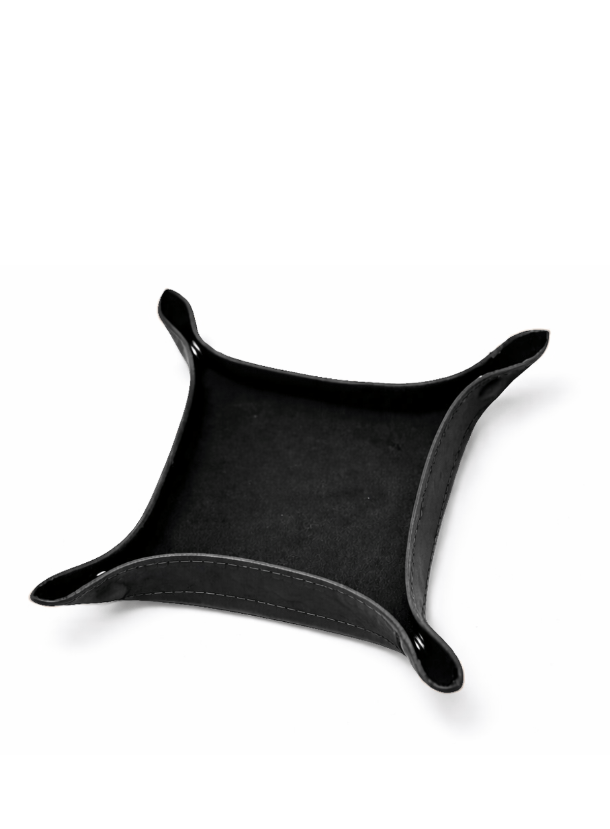 Black leather tray on a white background