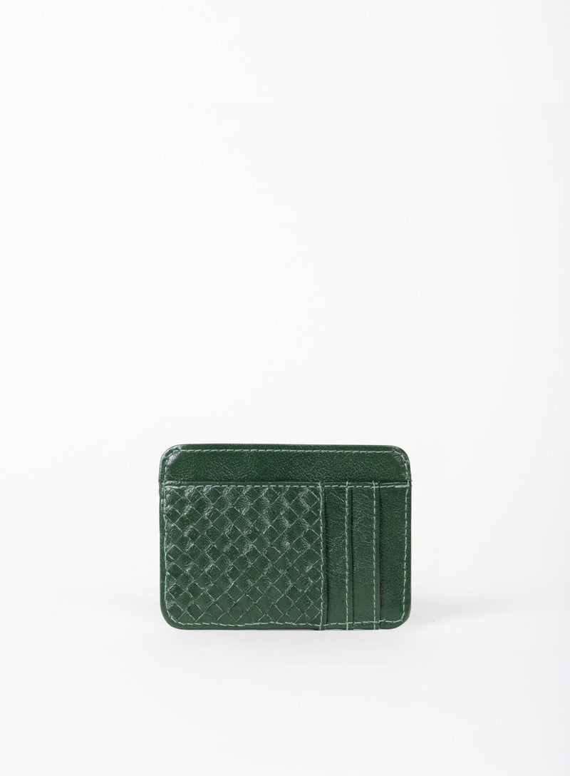 card holder in green color from ethically crafted accessories showcasing front view.
