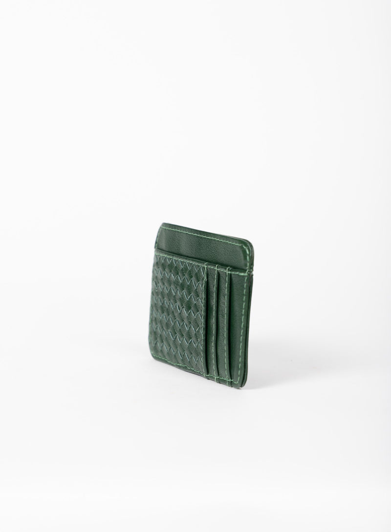 card holder in green from ethically crafted accessories showcasing side view.