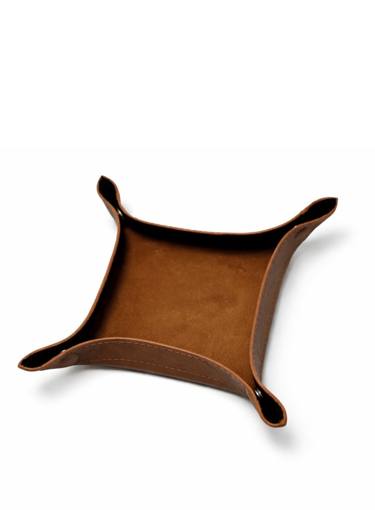 Cognac leather tray on a white background