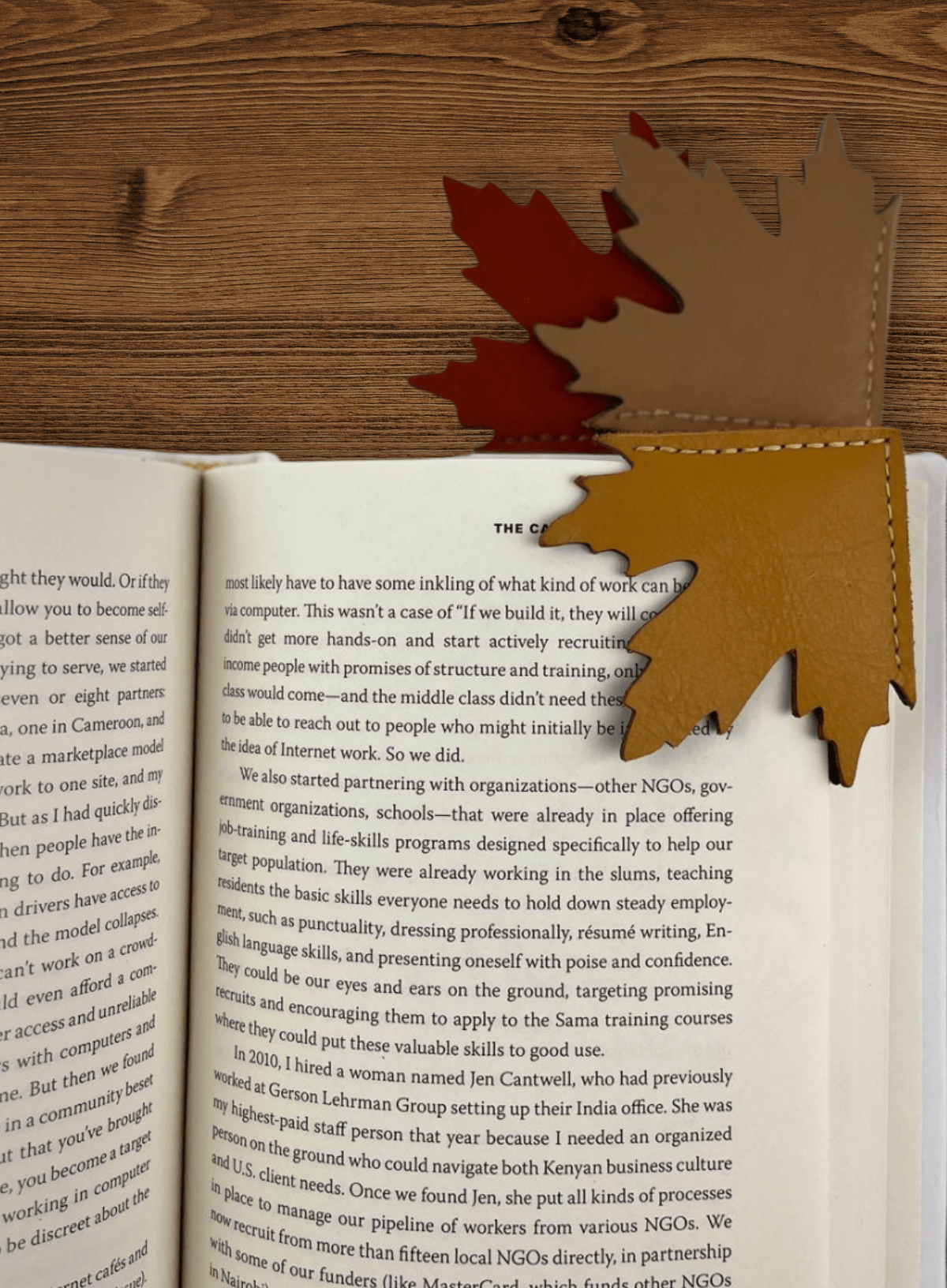 Leaf bookmarks on open book