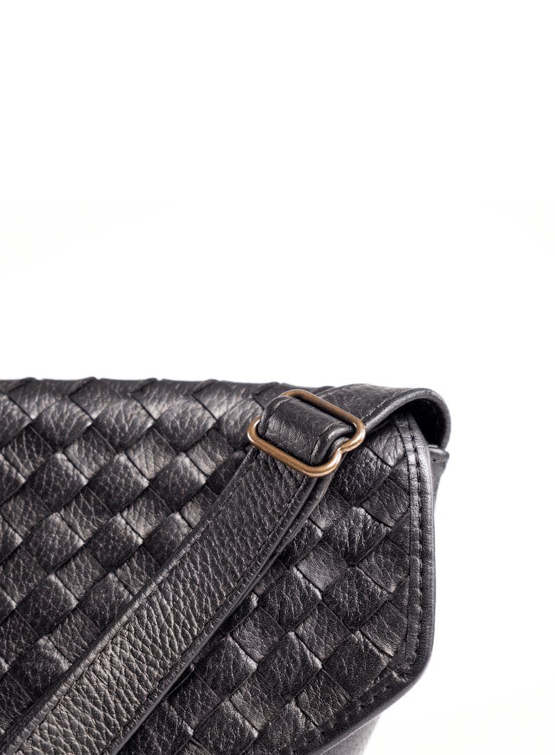 envelope crossbody in black from our spring collection close up view.