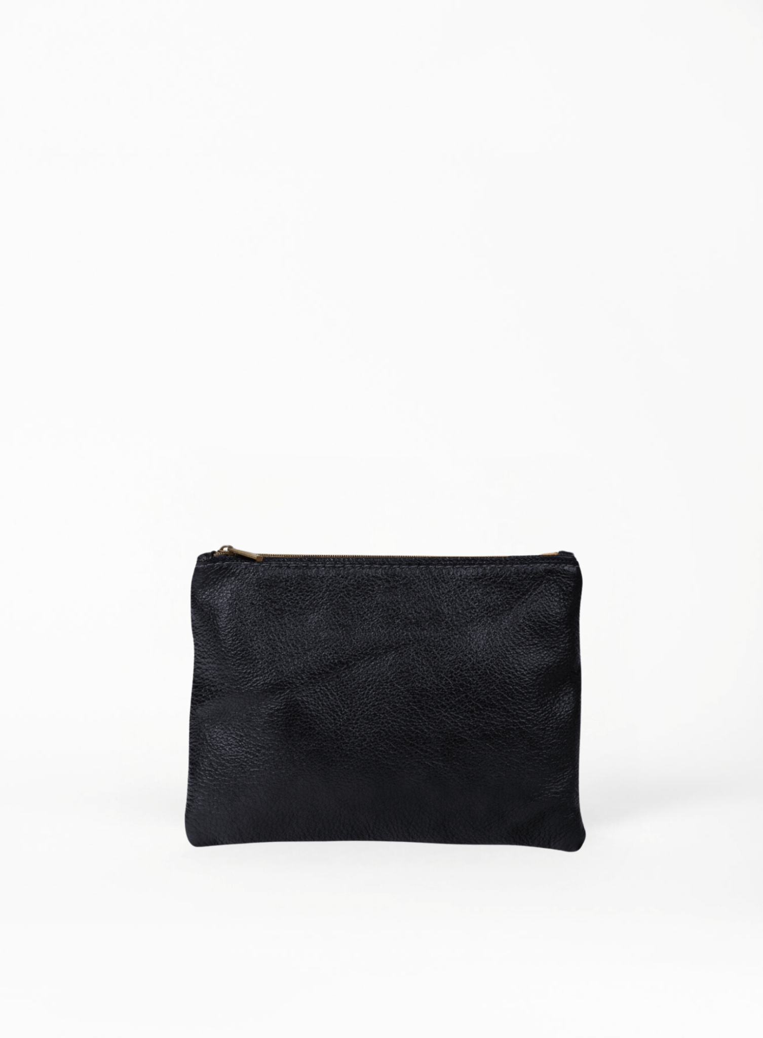 large pouch from ethically crafted accessories in black showcasing front view.