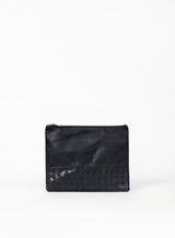 large pouch from ethically crafted accessories in black showcasing side view.