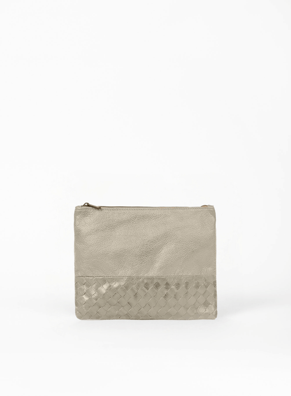 large pouch from ethically crafted accessories in bone showcasing front view.
