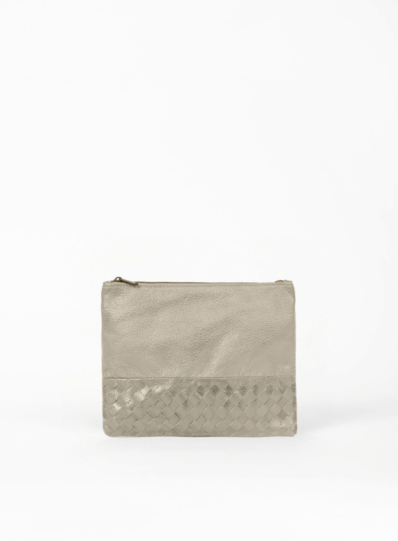 large pouch from ethically crafted accessories in bone showcasing front view.