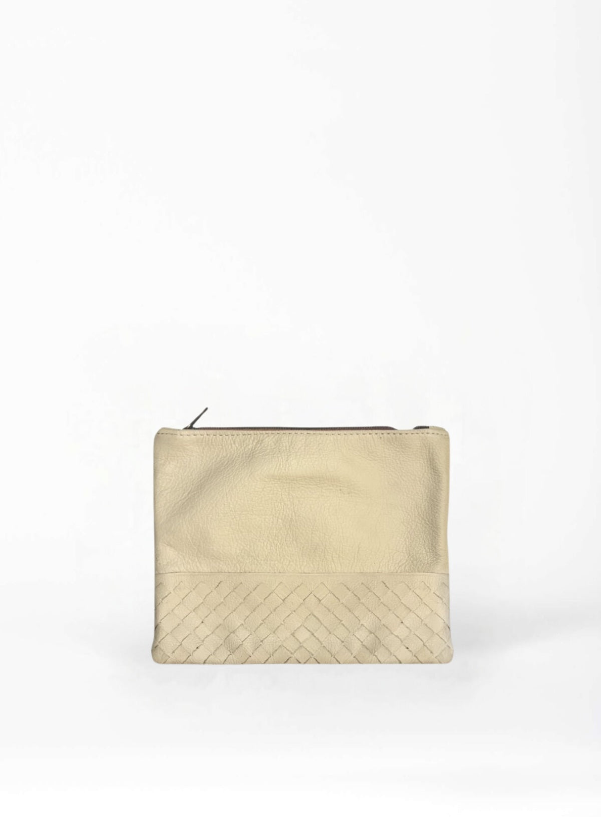 large pouch from ethically crafted accessories in bone showcasing front view.