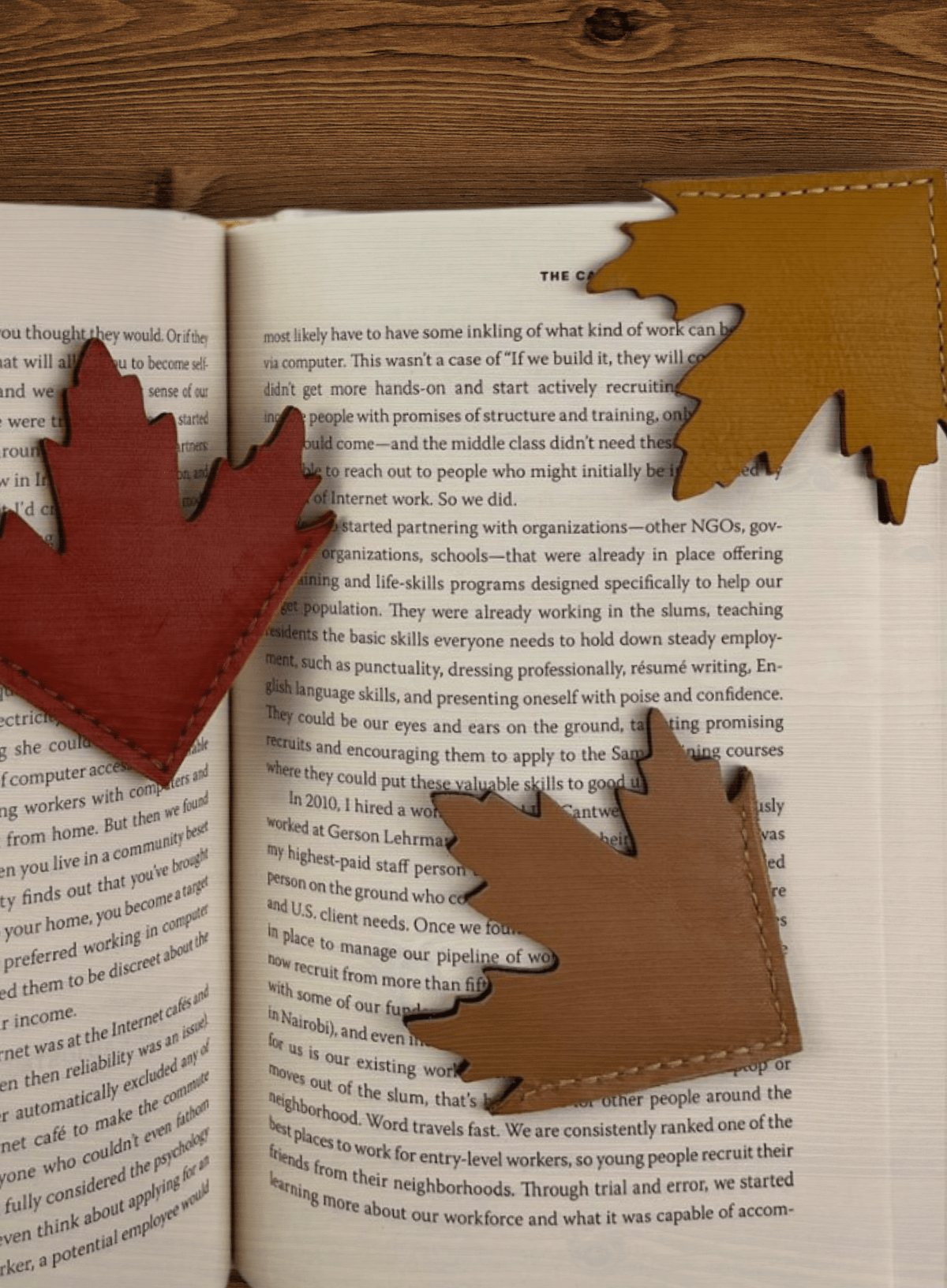 Leaf bookmarks on open book