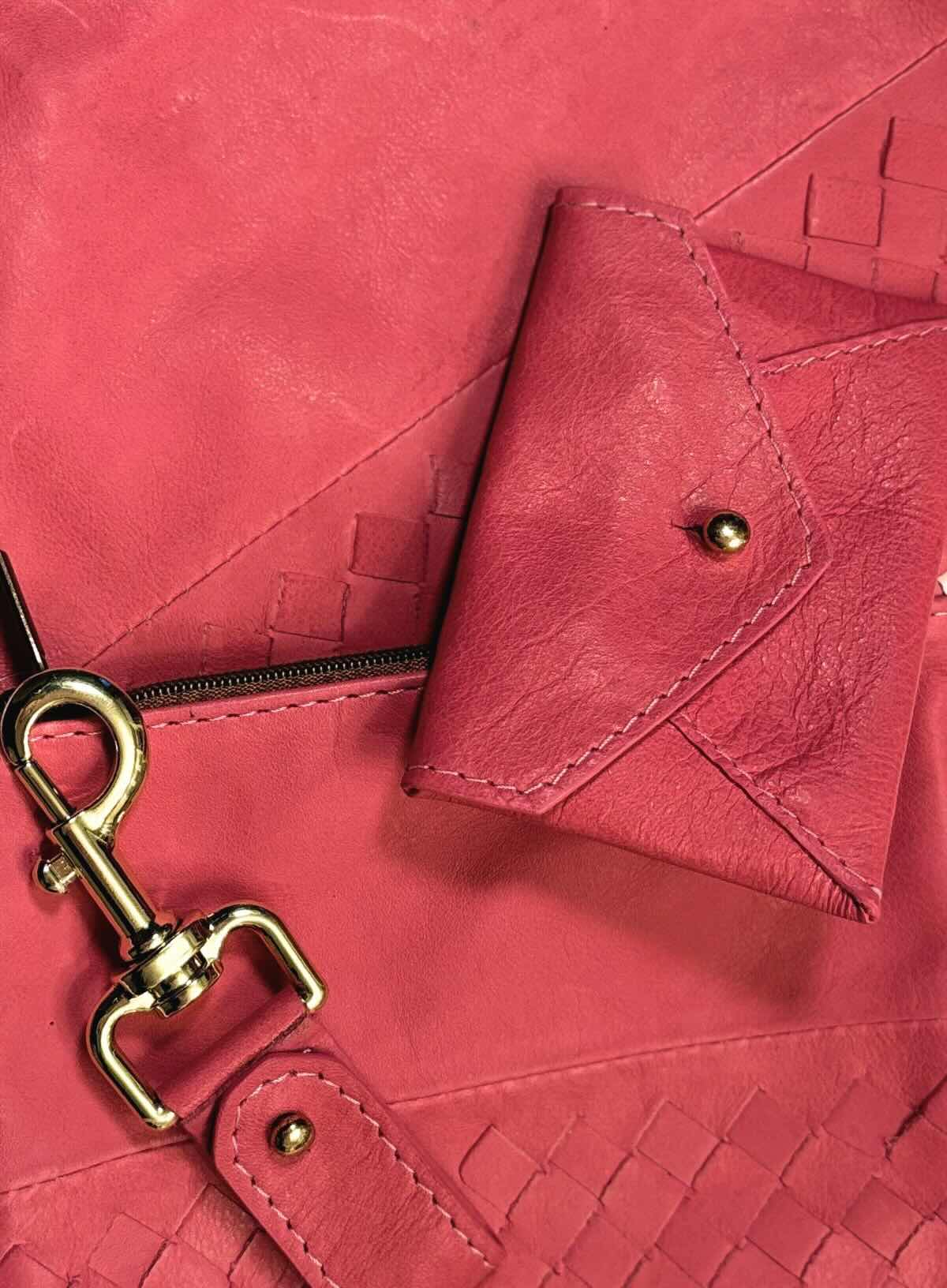 womens leather accessories in pink.