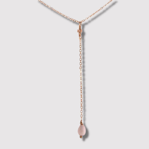 marie rose lariat necklace with long drop front-view.