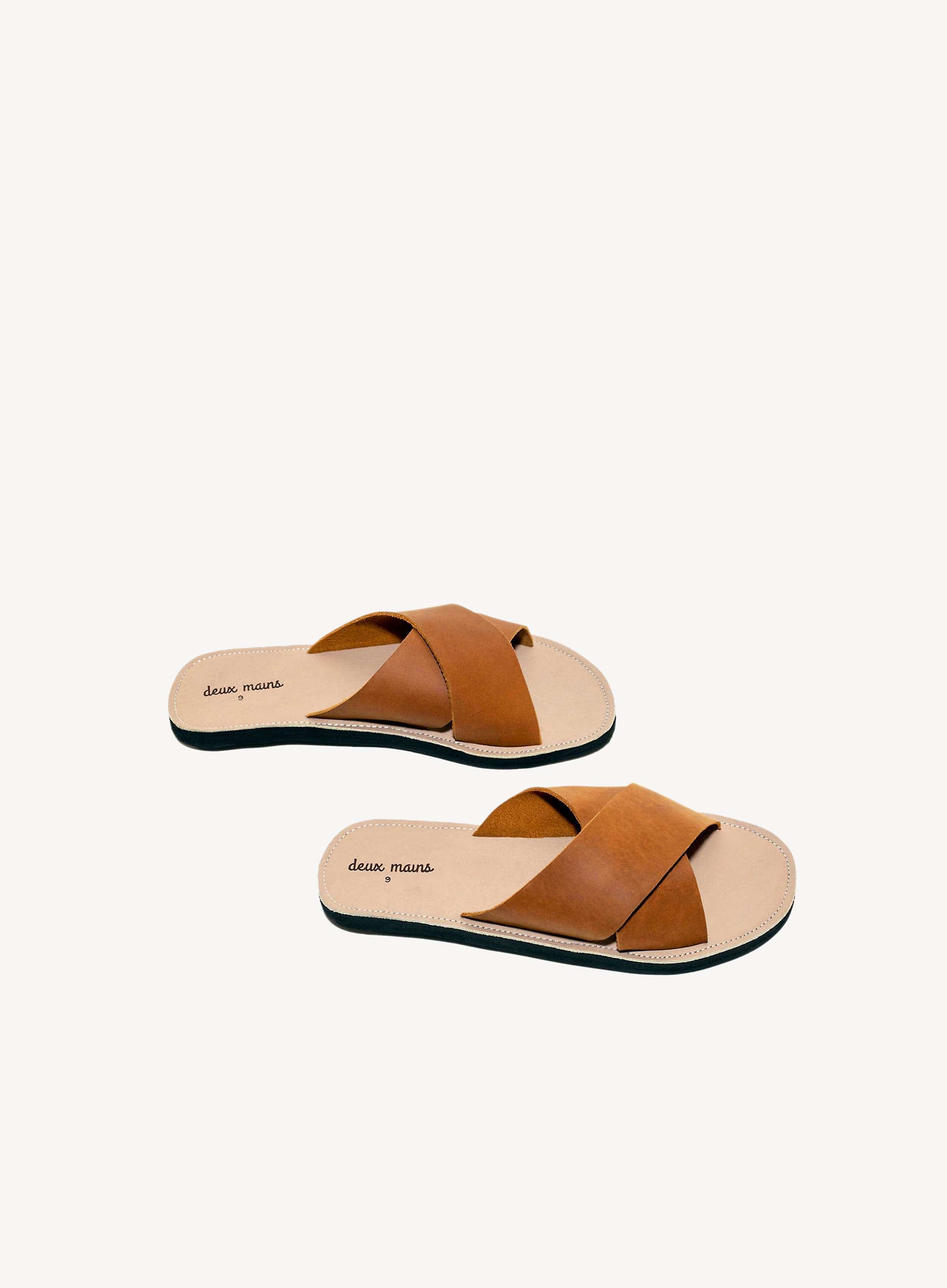 Deux Mains Men’s Leather Sandal | Handmade with Criss-Cross Tire Soles
