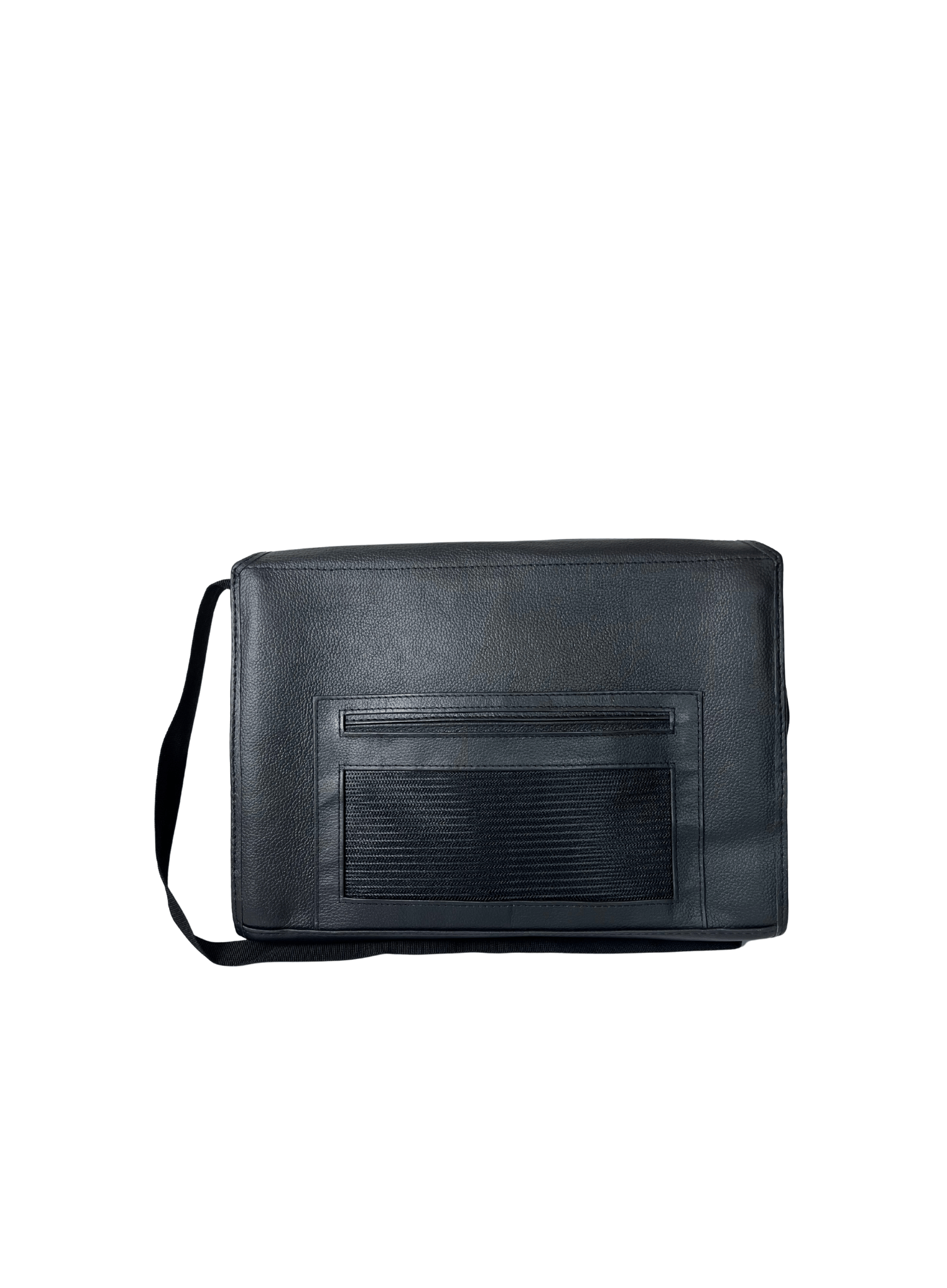 Black leather clutch bag on a white background