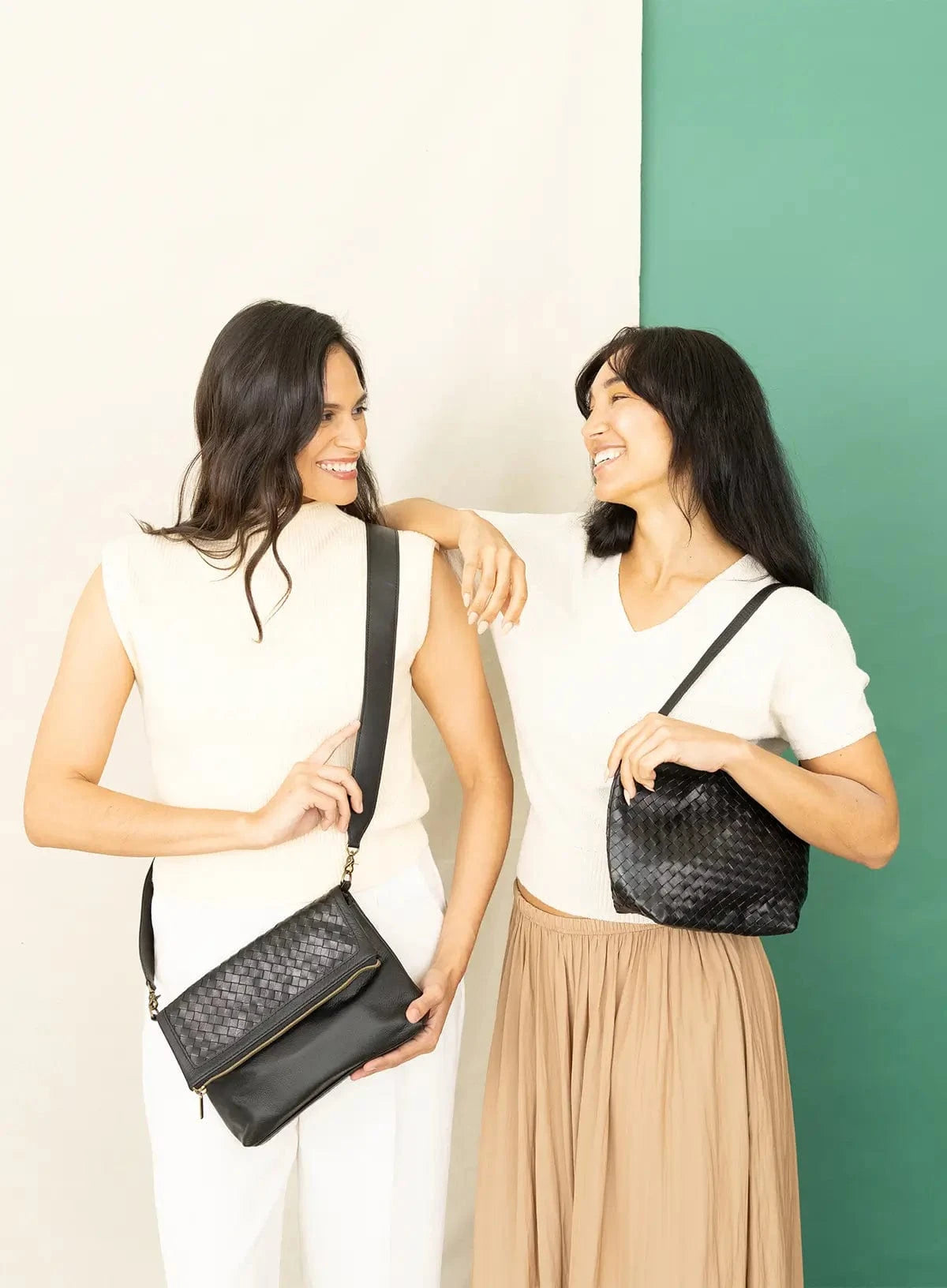 lifestyle shot of Deux Mains shoulder bag and cross body bag