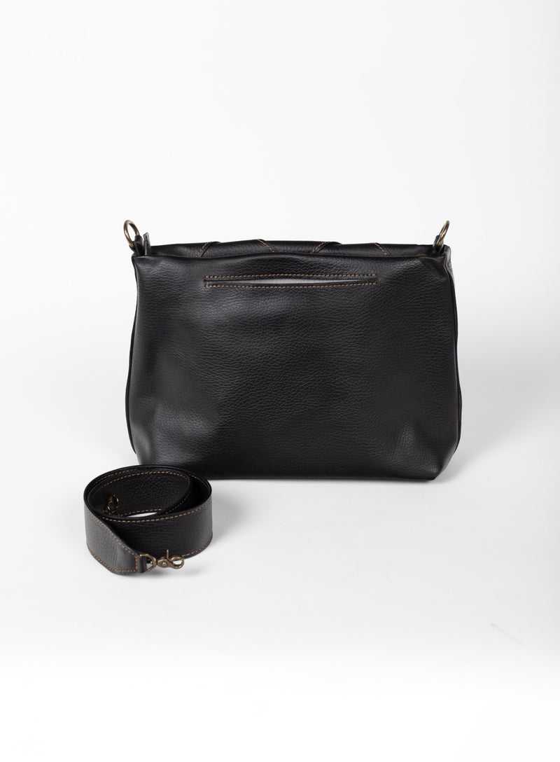 optimal shoulder bag from womens bags in black color showcasing removable strap and back view.