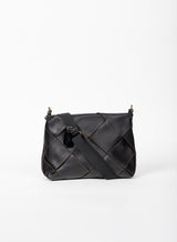 optimal shoulder bag from celeb collaboration in black with new strap showcasing side view.