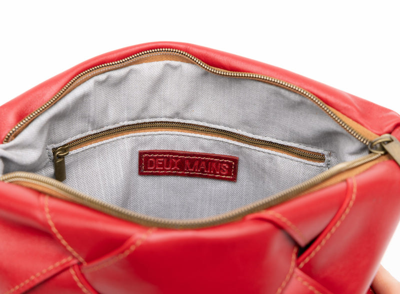 optimal shoulder bag from womens bags in red showcasing internal view.