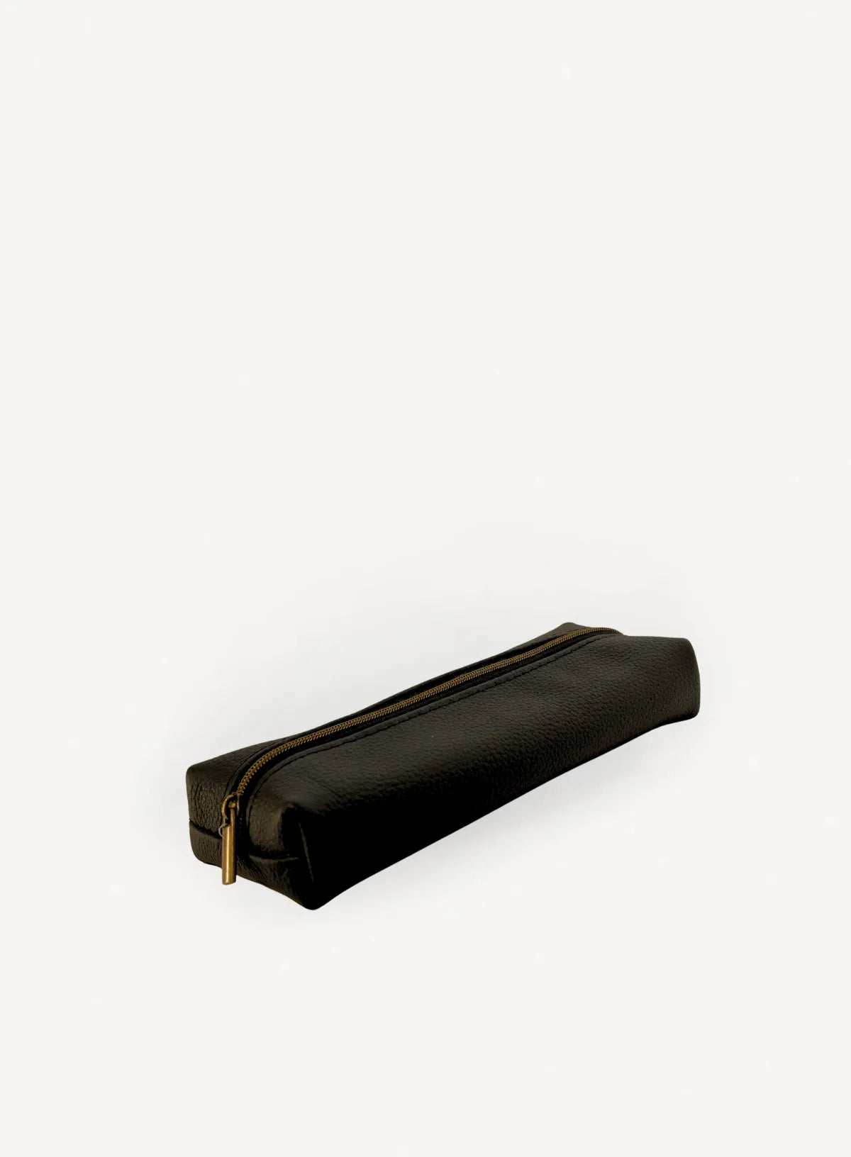 Black leather pencil case, front view