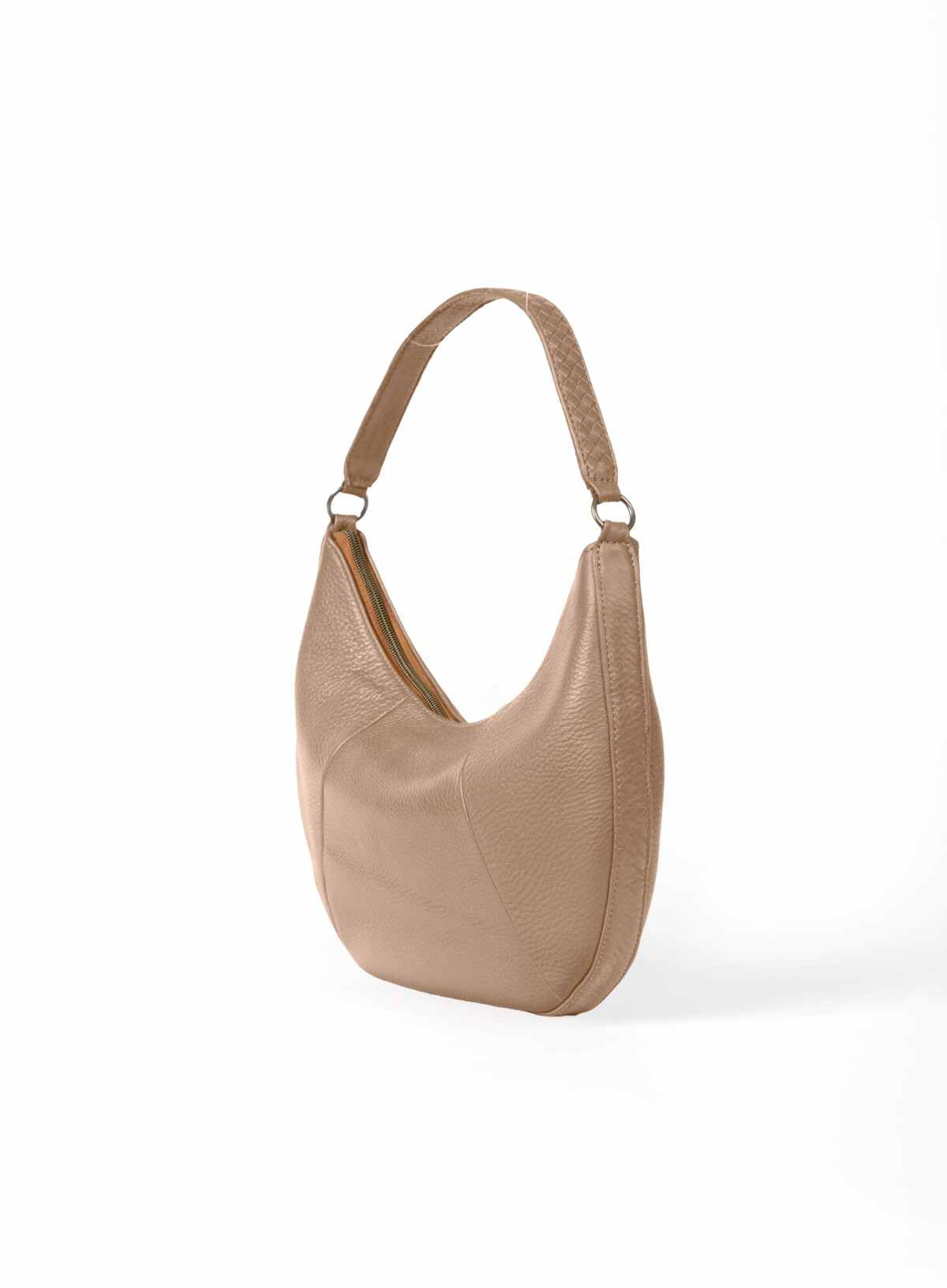 saddle shoulder bag from womens bags in rosewood color showcasing side view.