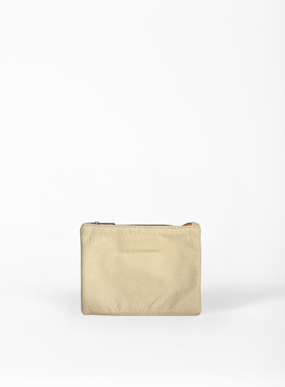 smalll pouch from sustainably hand made accessories in bone showcasing back view.