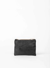 smalll pouch from sustainably hand made accessories in black showcasing back view.
