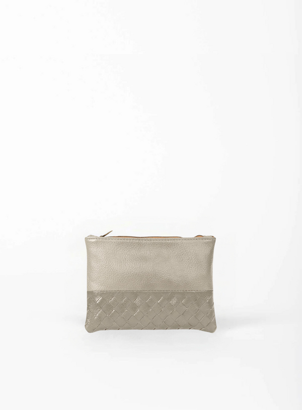smalll pouch from sustainably hand made accessories in bone showcasing front view.
