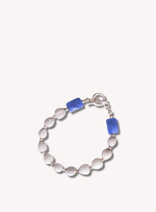 sterling silver majok stackable blue bracelet - front view.